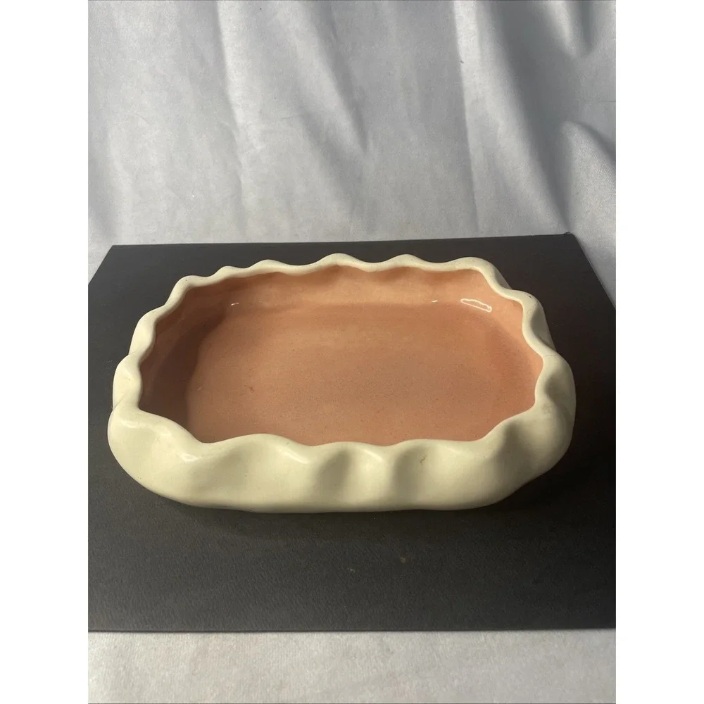 Poppy Trail Metlox #737 Planter/Oval Bowl Ruffled Vintage MCM Peach Cream USA